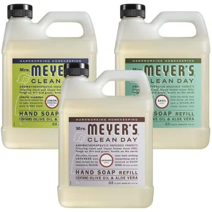 Mrs. Meyer's CLEAN DAY LIQUID HAND SOAP REFILL SCENT VARIETY PACK (LEMON VERBENA + LAVENDER + BASIL) - Image 1